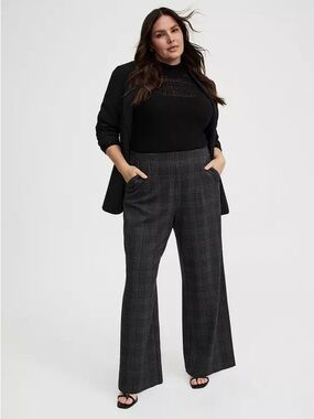 Torrid Gray Plaid Pull-On Wide-Leg Lightweight Ponte Pant Wide Leg Dress Pants